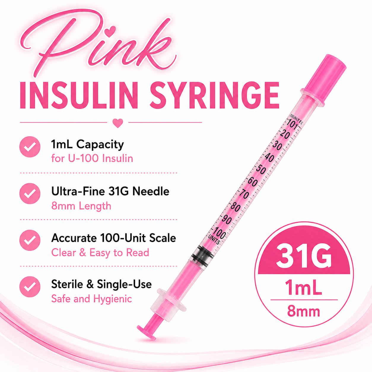 Pink Insulin Syringe (10 pcs)
